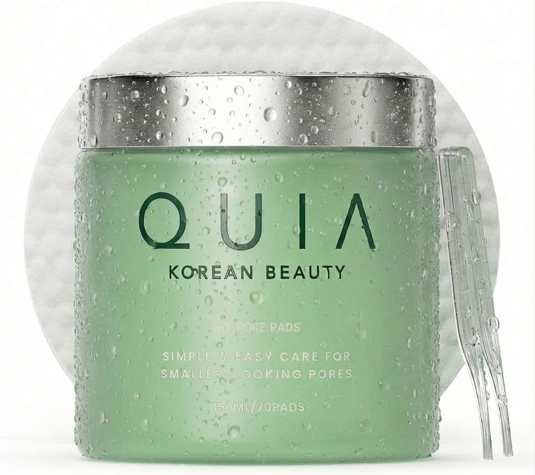 QUIA Toner Pads – Gentle Dual-Action Pore Minimizer Pads – Soothing Formula for All Skin Types – Reduces Blackheads and Blemishes- 70 Exfoliating Textured Pads – Korean Skincare